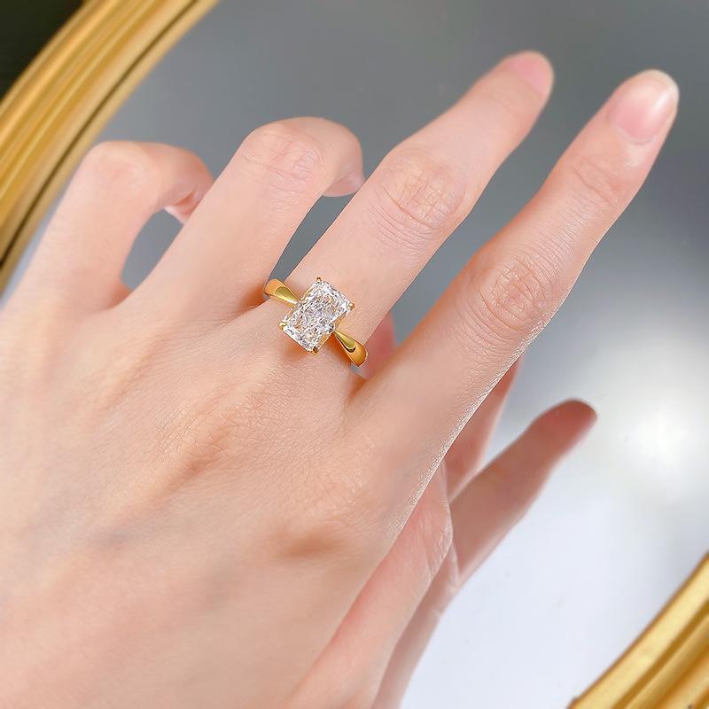 S925 Sterling Silver Ice Flower cut rectangular ring 7*10 8A cubic zirconia ring fashion jewelry accessory woman Girl promise ring springtok-353(50%)