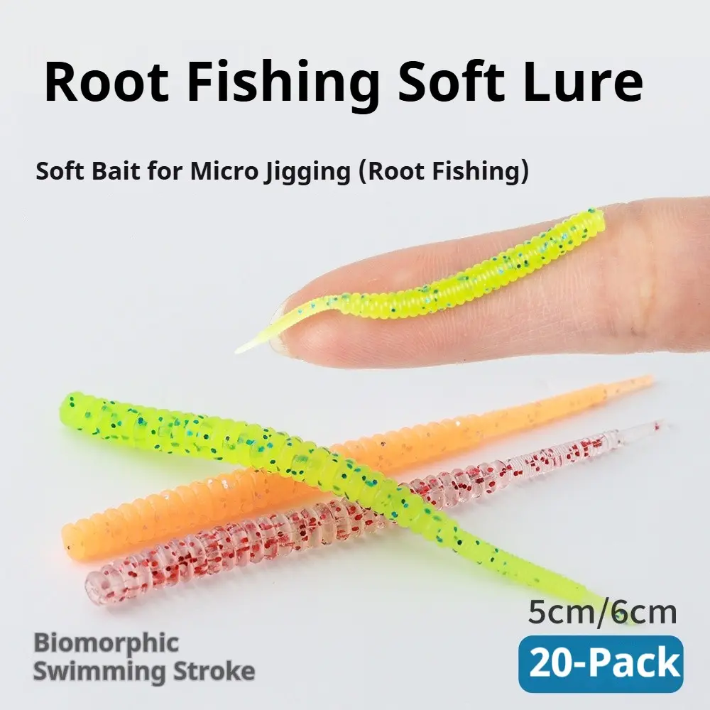 20pcs Thread Needle Tail Soft Worm, Fishing Lure for Bass & Culter, Silicone Fake Worm, Fresh/salt Water, Spiral Needle Tail