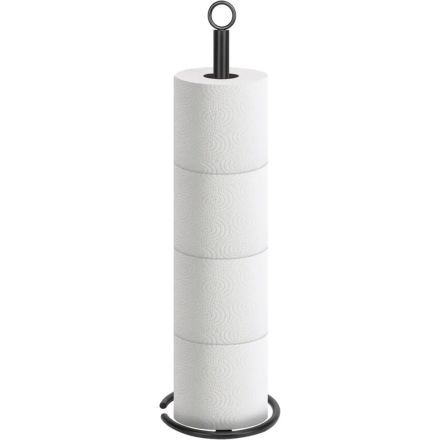 Freestanding Metal Toilet Paper Holder Stand - Matte Black (1 Pack) with Reserve Storage, Round Design, Easy Installation, Ideal for Bathroom Toilet Storage, Daily Use & Room Decor (No Drilling Needed), Heavy Weight