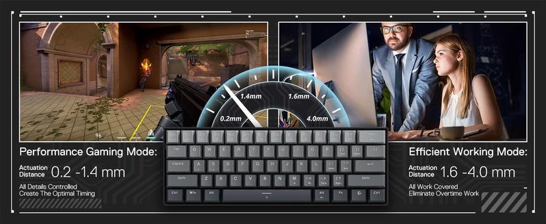 Redragon K617 Rapid Trigger Gaming Keyboard, 60% 61 Keys Wired Mechanical Keyboard w/Hyper-Fast Actuation, Dedicated Magnetic Switch, Actuation Point Adjustable, 8K Hz Polling Rate, Misty Grey