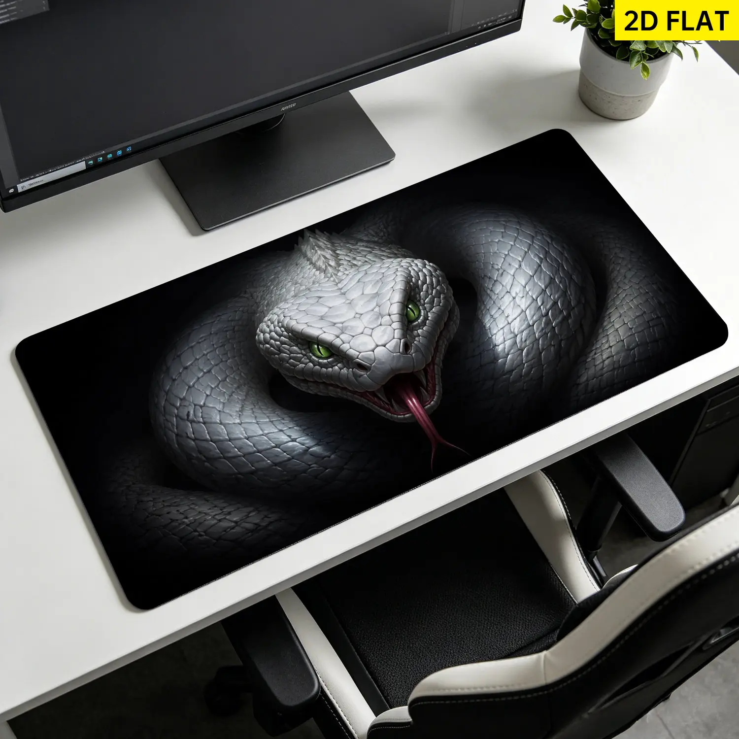 Extra Large White Viper Snake Mouse Pad, Non Slip Rubber Pad, Desktop Decoration Drotection Pad, Washable, Lock Edge Multi Size, Premium Multipurpose Mousepad For Home, Office, Gift for Family and Friends