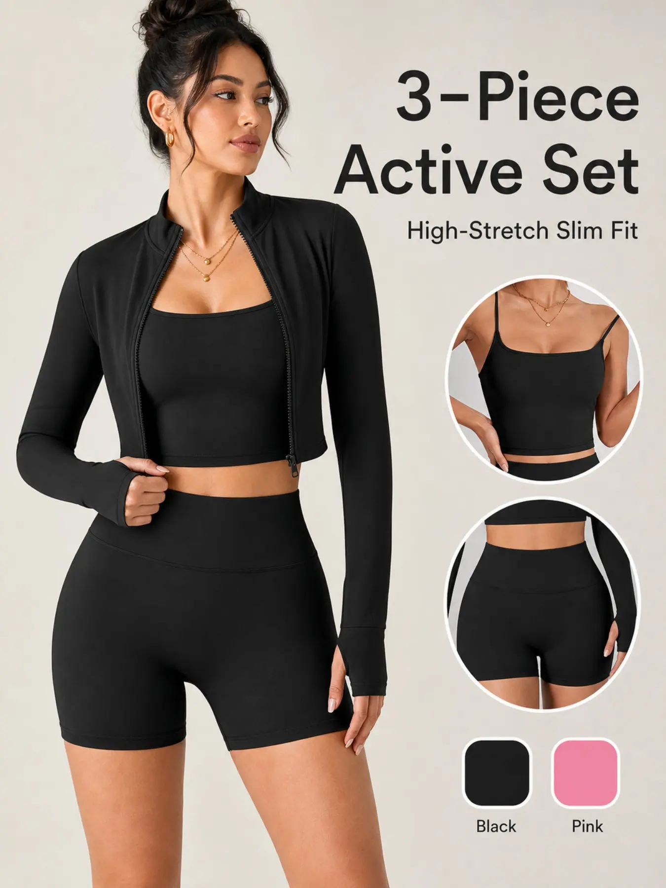 Women's Yoga Exercise Set, Workout Running Clothes, Workout Running Outfits, Sporty Slim-Fit U-Neck Top & High-Waist Shorts, Comfortable All-Season Workout, Matching Workout Set, Athleisure Workout Set, Solid Sports Sets, Activewear Workout Set