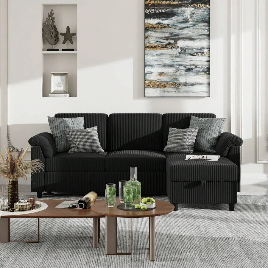 79" Convertible Sectional Sofa Couch, 3 Seat L Shaped Sofa With Removable Pillows Linen Small Couch Mid Living Room, Apartment And Office