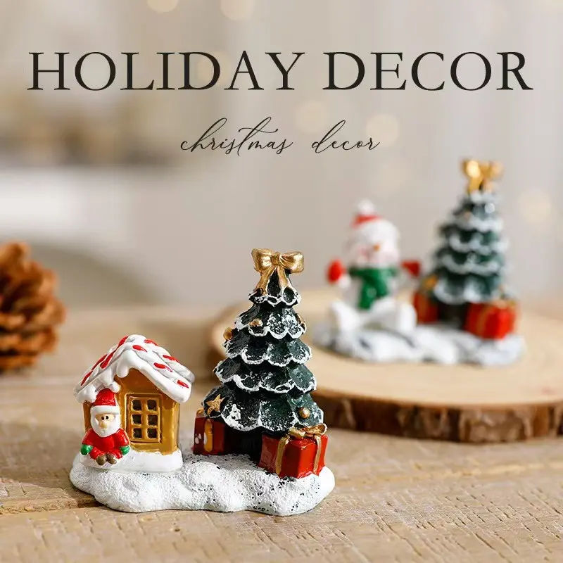 Resin Christmas Tree Ornament, Miniature Santa Claus Snowman Reindeer Decorations, Festive Holiday Scene Setup, Available Now