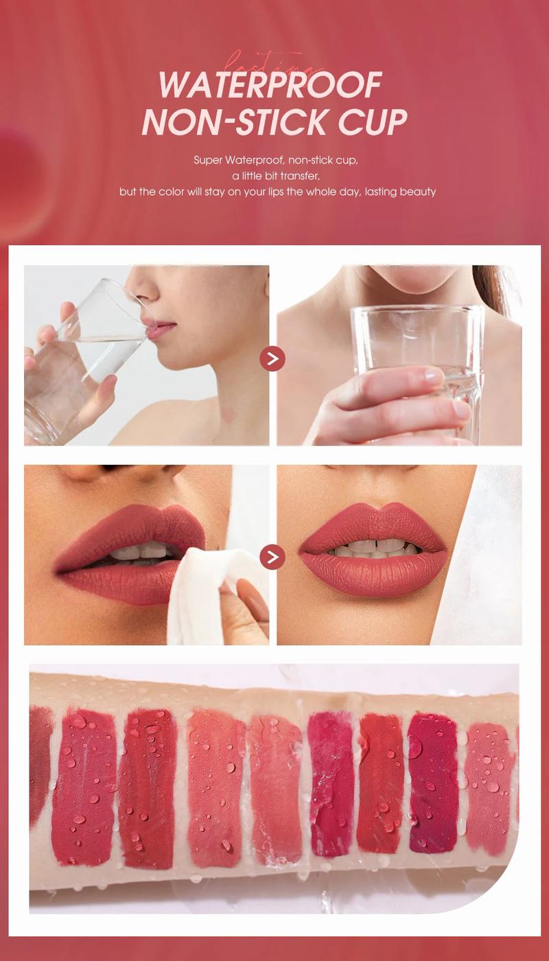 O. tw O.O liquid lipstick lip gloss 12 colors waterproof lightweight long-lasting matte lip stain lip glaze,red cherry 47 lashes,poppi cosmetics lip combo,[in stock] Makeup Smooth