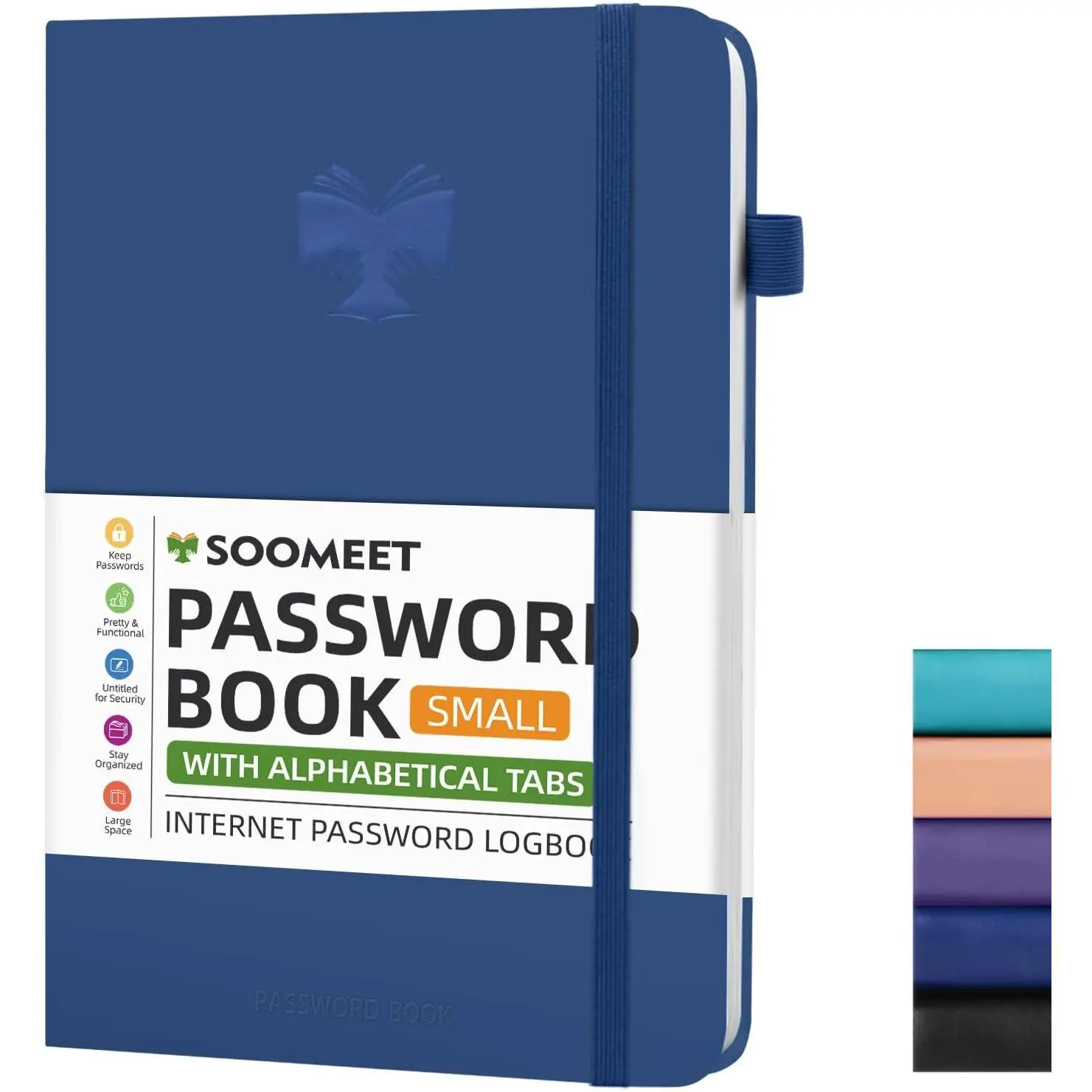 Password Book with Alphabetical Tabs, Hardcover Password Keeper, Size 4.4''x 6.1'' Password Notebook for Saving Internet Login, Username, Password Organizer for  & Website Logins, Blue