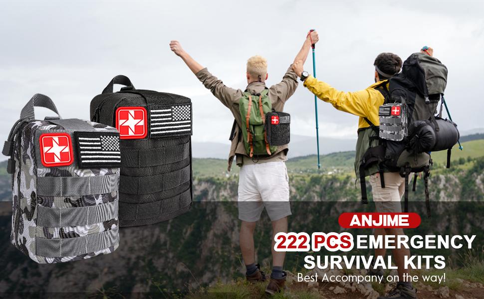 Kits,222 PCS Emergency Gear First Aid Kits with Molle System Compatible Bag Outdoor Camping Gear Emergency Kits for Hunting,Hiking,Fishing, Gifts for Men Women