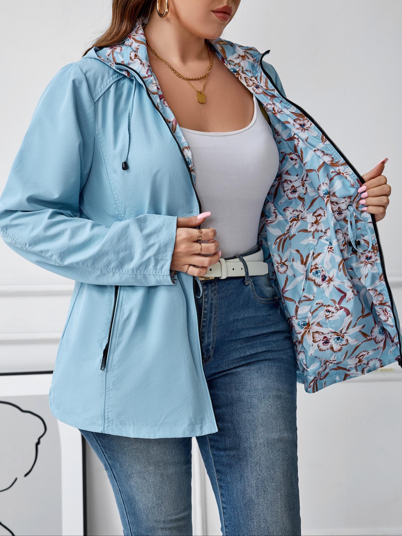 Giolshon Women's Plus Size Autumn Winter Reversible Jacket, Fashionable Hooded Windbreaker for All Seasons, Comfortable Business Casual Outerwear