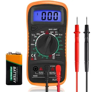 Digital Multimeter Voltmeter   Multi Tester Continuity Ohm  Amp DC AC Current Resistance Diodes 2000 Counts Electrical Test Meter with Leads Backlight LCD Display