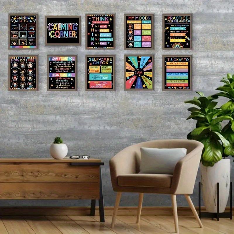 10pcs Classroom Calming Posters Set - Emotion Management & Feelings Chart, Educational Wall Decor for Preschool to Elementary Schools, 8x10 Inches, Unframed, Classroom Decorations for Teachers, Perfect for Room Decor