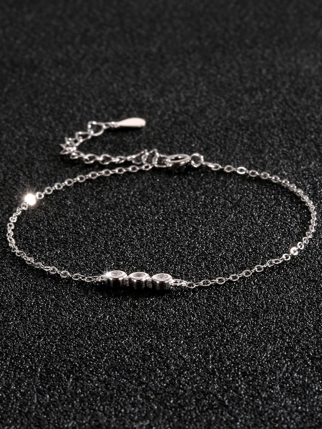 S925 Sterling Silver Adjustable Artificial Zircon Decor Bracelet, Fashionable Jewelry for Women & Girls, Trendy All-match & Exquisite Jewelry for Birthday Gift