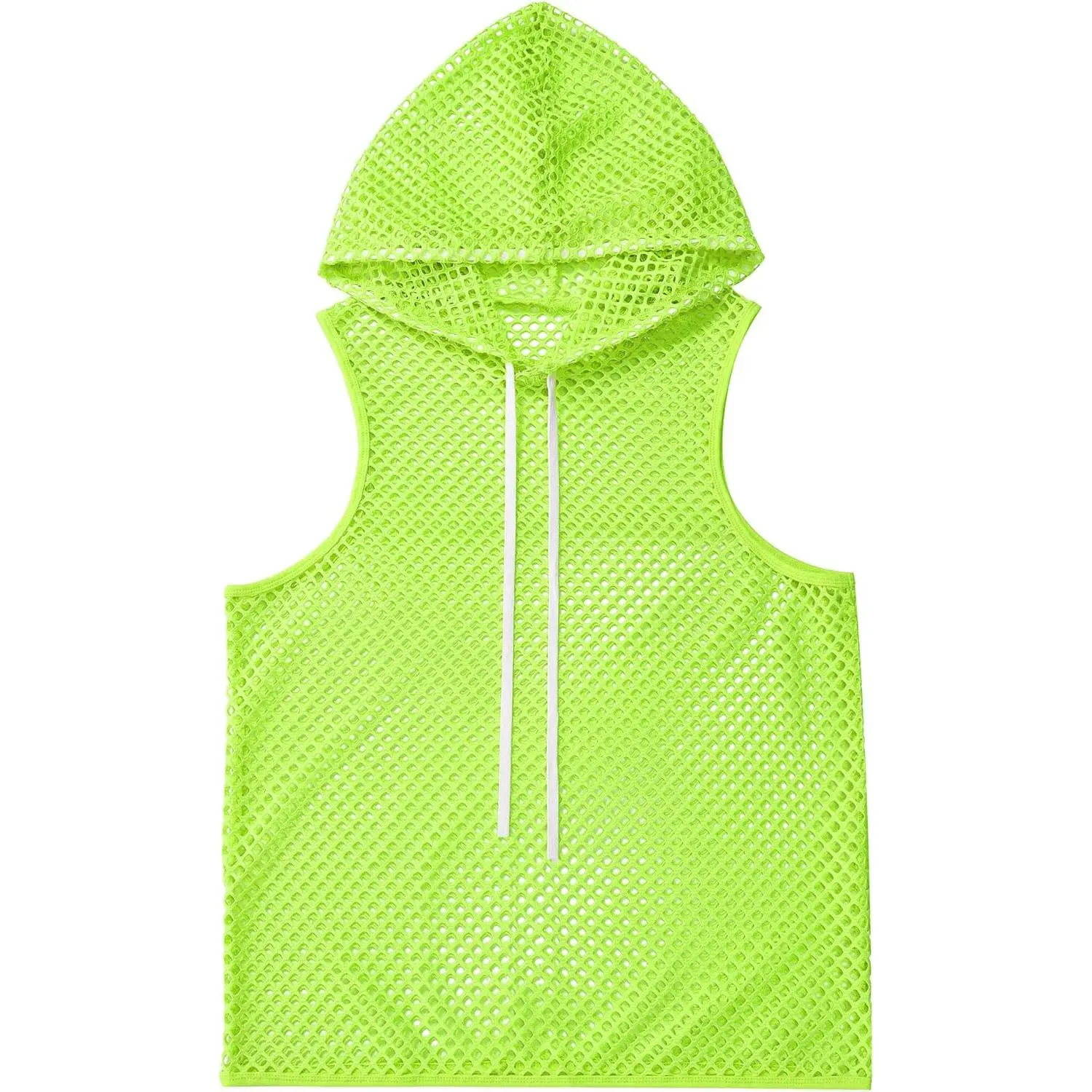 ABAFIP Men Mesh Fishnet Tank Top Sleeveless Drawstring Hoodie Shirt Sheer Muscle Top Rave Clubwear