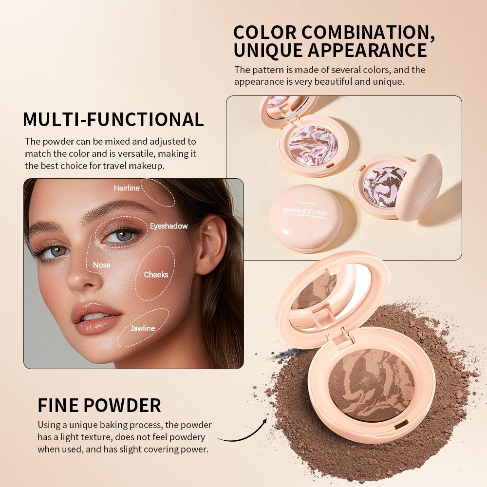 Multi-Effect Color Correction Palette, 1 Compact Multi-Shade Powder Disk with Fine Texture, Precise Concealer + Even Brightening + Long-Lasting Setting, All-in-One Foundation Makeup, Highlight Contour Palette, Travel-Friendly, Baked Bronzer
