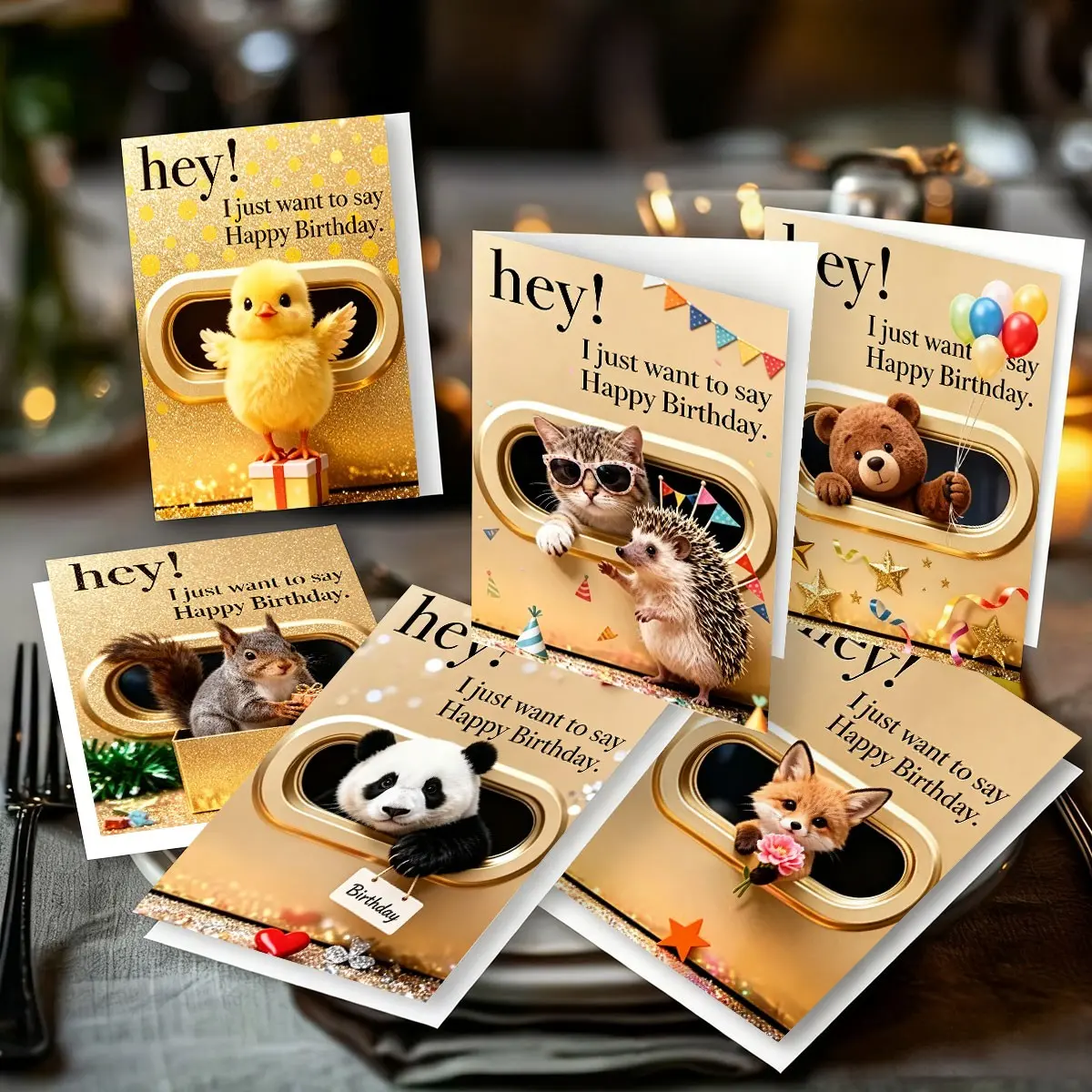 Humorous Animal Theme Birthday Card Set with Envelopes, Cute Pet Design, Perfect for Birthdays, Thanks, Christmas, Daily Gifts