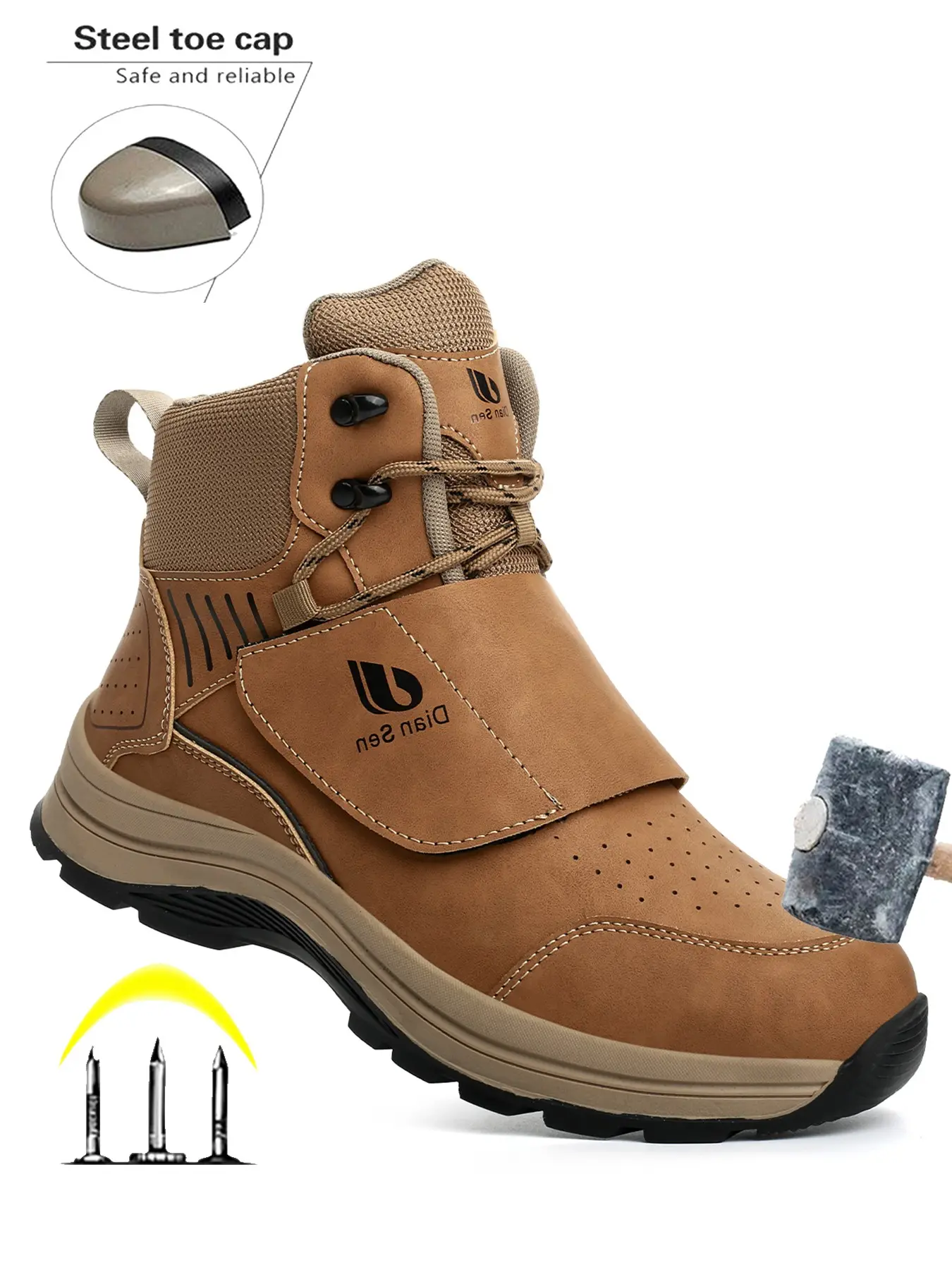 Men's Steel Toe Safety Shoes, High Top Welding Boots, Anti-Puncture, Waterproof Upper, Impact Protection, Durable Rubber Sole, Industrial Use