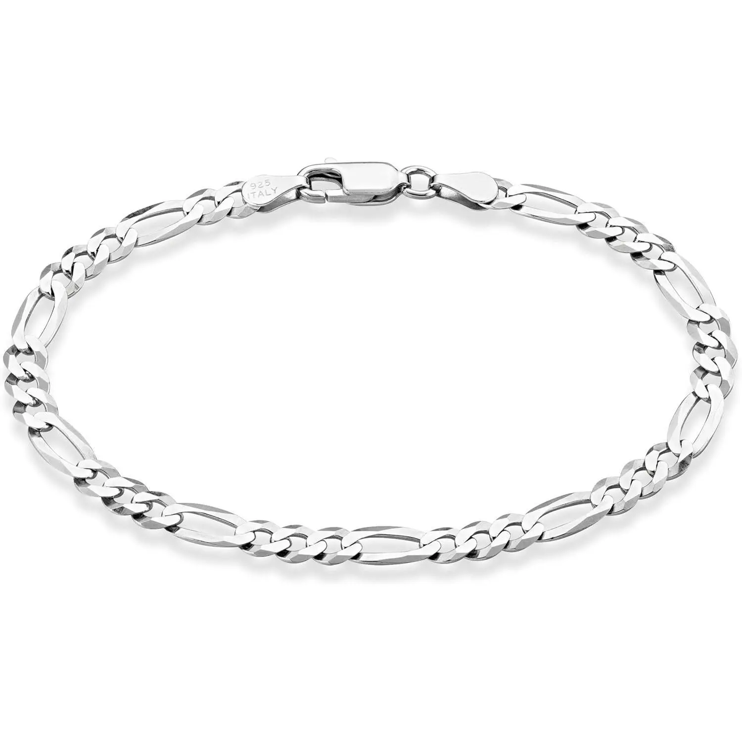Italian Figaro Chain Bangle Bracelet for Female, 5mm 925 Sterling Silver, Miabella Style Retro Look, Hypoallergenic Daily Wear for Anniversary, Birthday