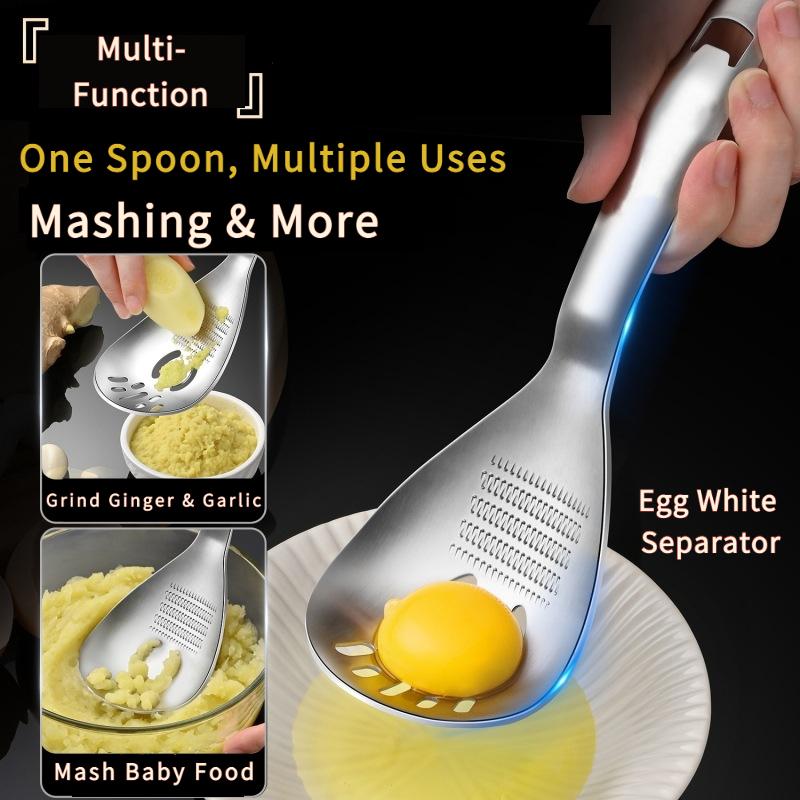Stainless Steel Multi-Function Grating Spoon Garlic Mincer Ginger Grinder Baby Food Masher Slotted Spoon for Kitchen