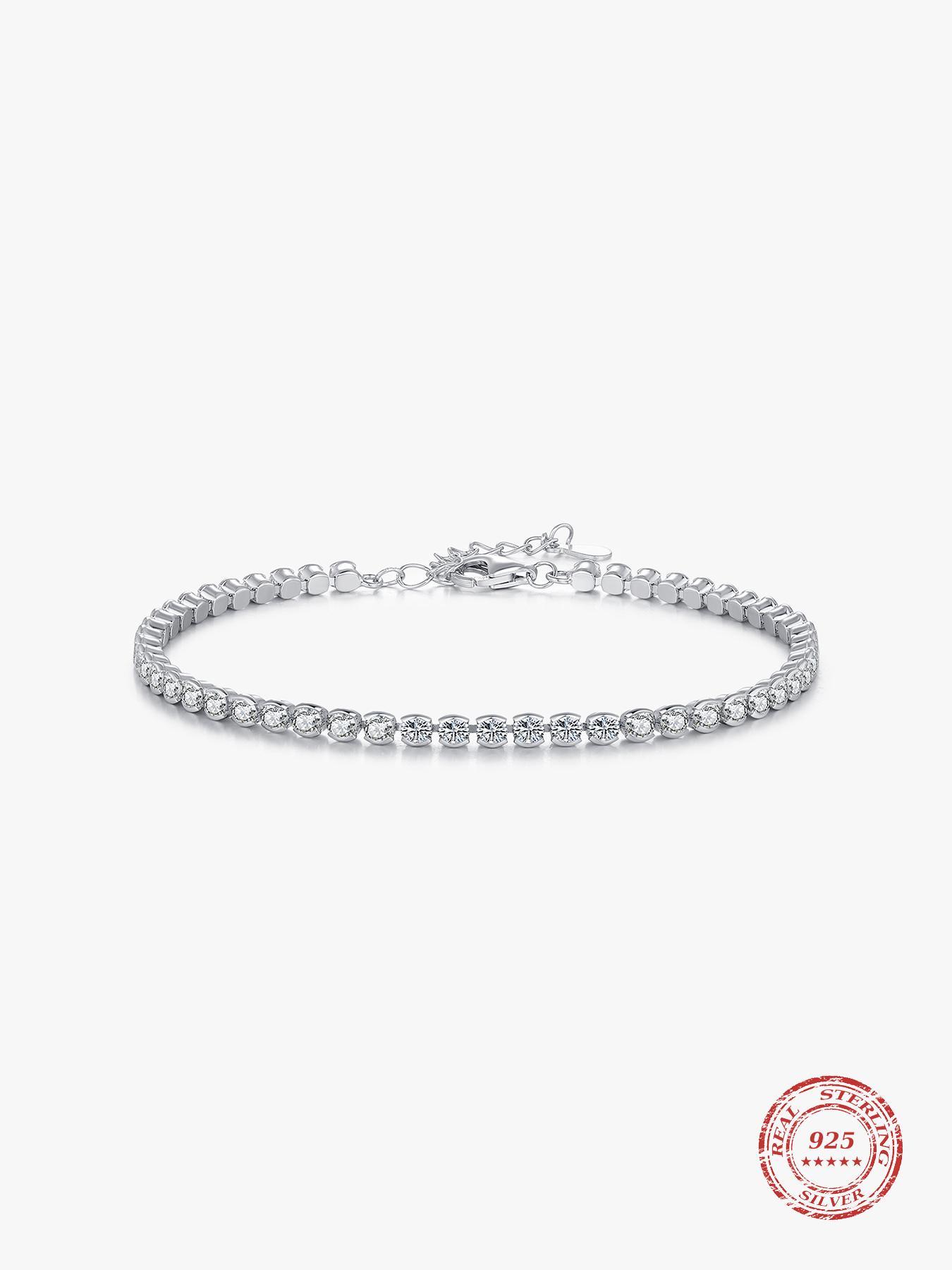 925 Sterling Silver Fashion Artificial Zircon Tennis Bracelet, Fashion Jewelry for Party, Daily Clothing Decor, Trendy All-match & Exquisite Jewelry for Birthday Gift with Box