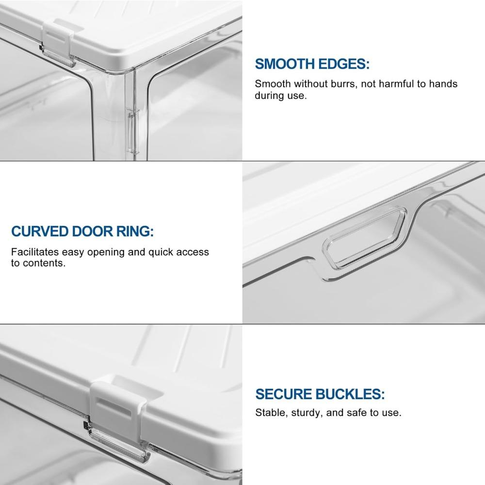 3 Pack Clear Stackable Storage Boxes with Lids Magnetic Doors Front Opening Foldable Plastic Craft Containers Large Wardrobe Organizer for Bedroom Living Room Study Toys 24 Quart