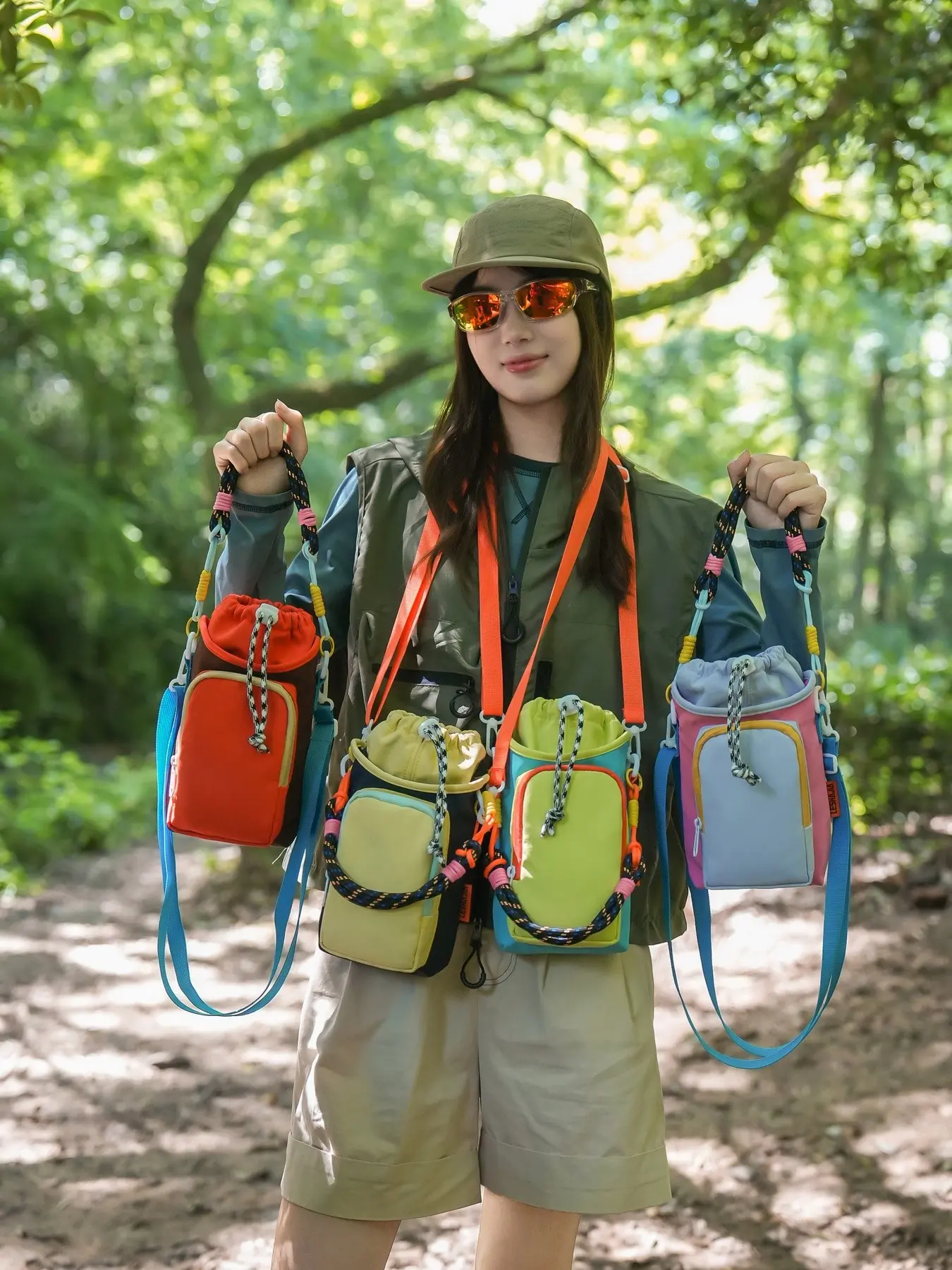 Water Bottle Bag Unisex Colorblock Crossbody Backpack, Lightweight Outdoor Hiking Sports Phone Pouch, Multifunctional Travel Small Bag
