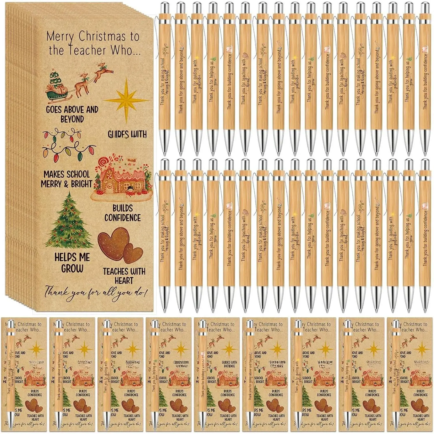 18 Sets Christmas Teacher Gifts Bulk Merry Christmas Thank You Cards with Pens Holiday Teacher Appreciation Gifts Bulk for Educators Staff Coworkers Stocking Stuffers