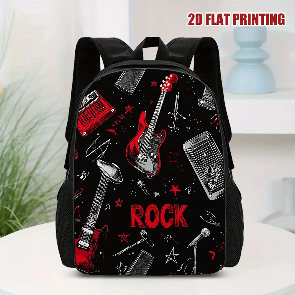 1pc Rock Music Themed Backpack - Lightweight Zipper Closure, Rock Graphics, Breathable Straps, Reinforced Stitching, Hand Washable School/Travel Instrument Carrier for Students