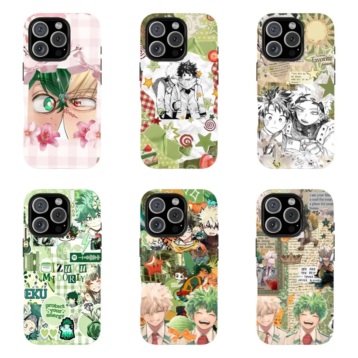 Bakudeku Custom Shockproof Plastic Smartphone Case - Green Aesthetic MHA Anime Accessory, Fit for iPhone 11/12/13/14/15/16/17,for Samsung S21-S25 Cellphone Devices, Handheld Fan Gift