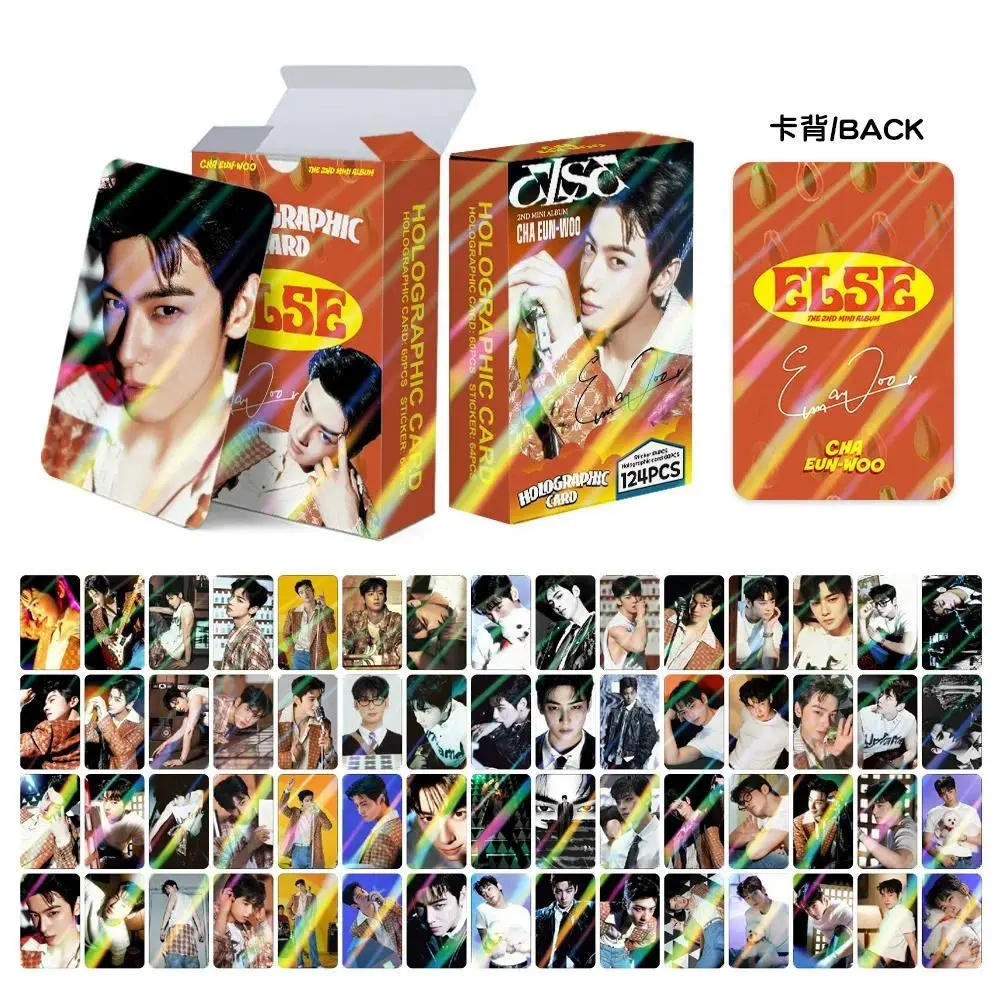 124Pcs/Set Cha Eunwoo Album ELSE Laser Lomo Cards - Korean Idol Holographic Photocards Perfect Gift for Fans