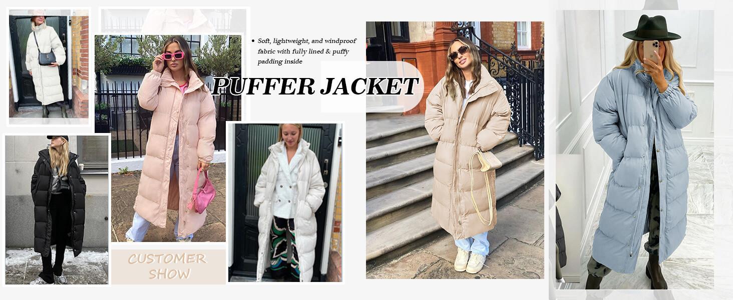 FMEYOA Women's Quilted Lightweight Puffer Jacket Thickened Long Spring Winter Coats Zip Up Baggy Down Outerwear EL3217