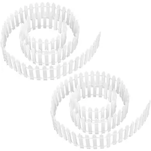 Prsildan Miniature Fairy Garden Fence, 40"(L) x 2"(H) DIY Wood Picket Fence Mini Ornament for Dollhouse (White, 2 Pack)