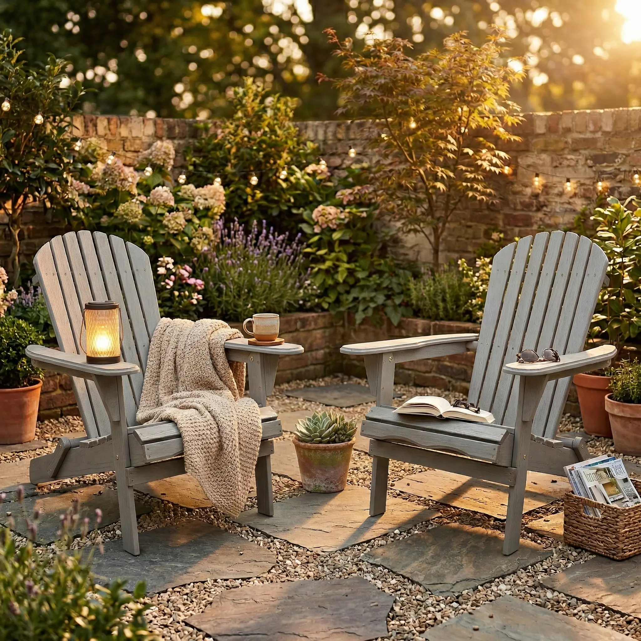 ARCH Classic Rustic Solid Cedar Wood Folding Adirondack Chair Set of 2 - Open Back, Classic Slats, Embossed Wood Grain Finish, Weather-Resistant, Comfortable Relaxing Seating, Easy Fold Storage, Outdoor Garden Party Chairs for Backyard, Front Porch, Patio