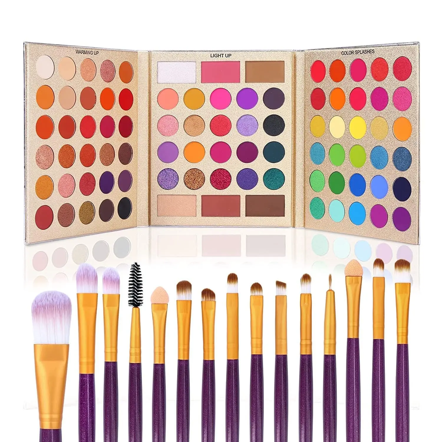 Makeup Eyeshadow Palette + 15Pcs Brush Set, Pigmented 86 Colors Make Up Pallet with Brushes, Matte Shimmer Glitter Palettes Valentine's Day Gift, Eye Shadow Highlighter Contour Blush Beauty Kit