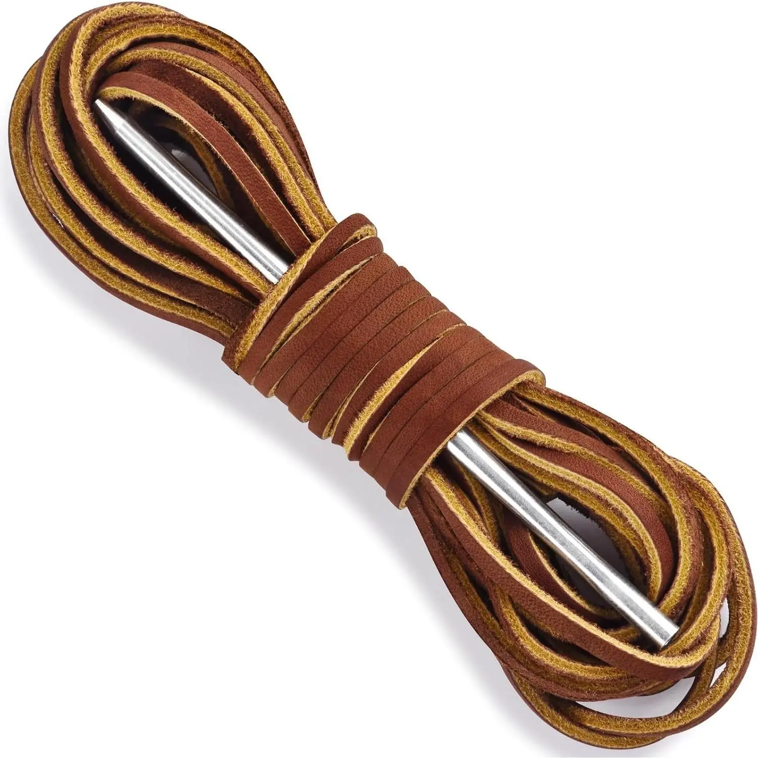 Full Grain Cowhide Leather Boat Shoe Lacing Kit, 42" Leather Shoelace for Handsew Shoes, Includes 1 Needle & 2 Strips, Width 3.2mm x Thickness 3.0mm x Length 42", Extremely Strong LaceGift