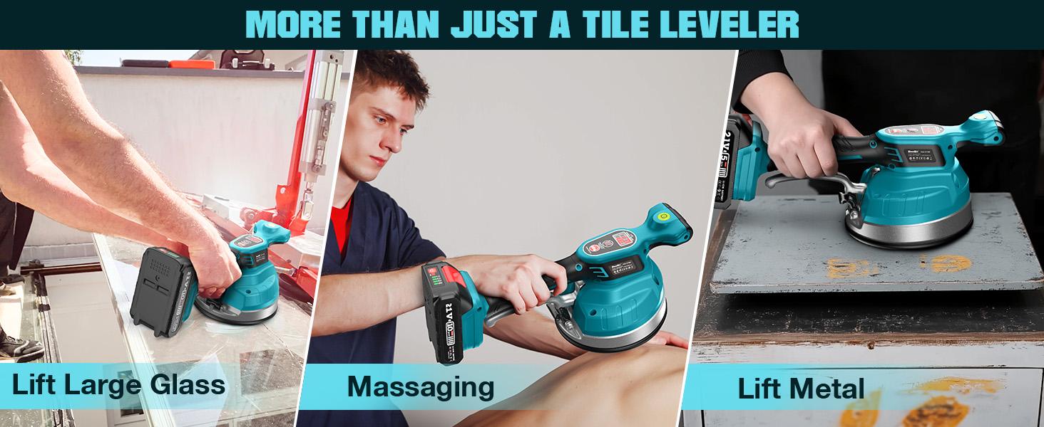 SEESII KP-160B Tile Vibration Tool, Cordless Tile Vibration Leveling Machine with 2×2000mAh Batteries, 160mm Large Suction Strong Grip, 12-Speed Adjustable Tile Tools for Floor/for the Pro and DIY fathersdaygift Outdoorfun