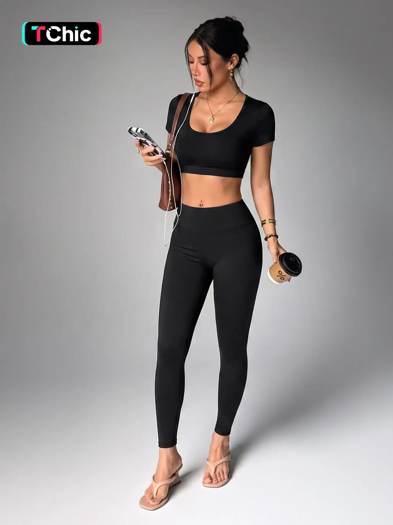 Women's Yoga Fitness Set, Round Neck Short Sleeve Top & High Waist Pants, Sporty Outdoor Running Training, Compression Wear, Breathable Sporty Outfits