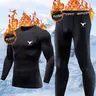 【Biack Friday】2PCS Men's Thermal Track & Field Base Layer Set – Black Compression Underwear, Running Ski Innerwear, with Bull Logo | Warm Retention for Skiing, Running, Hiking, Work Out, and Outdoor Winter Sportswear Sports Gear