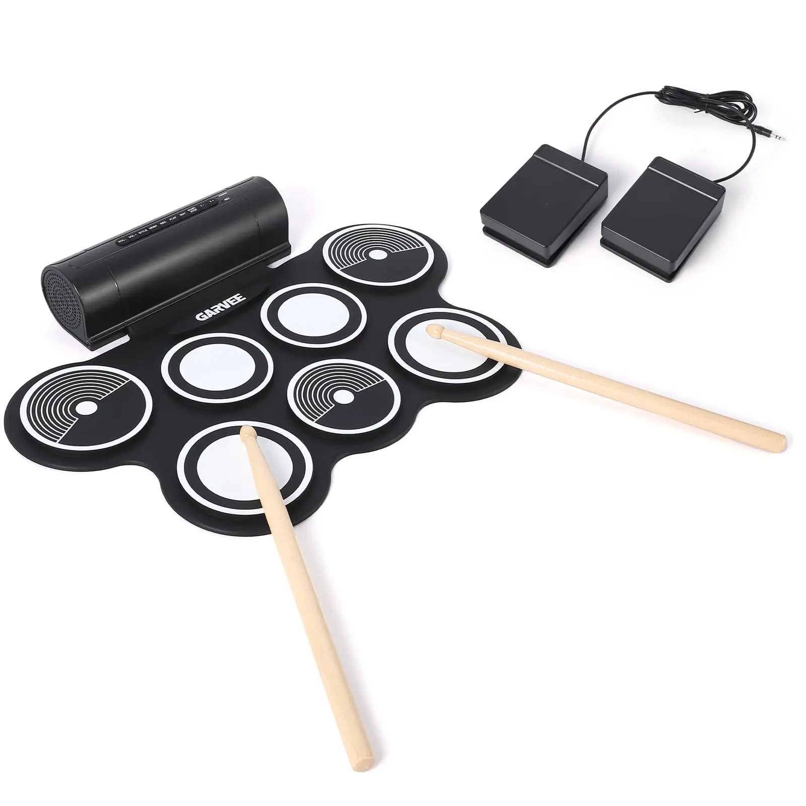 【Garvee】7 Pads Electric Drum Set with Roll-Up Electric Drum Pad – Includes Drumsticks, Pedals & Rechargeable Battery – Portable Music Instrument, Perfect Gift for Beginners and Enthusiasts