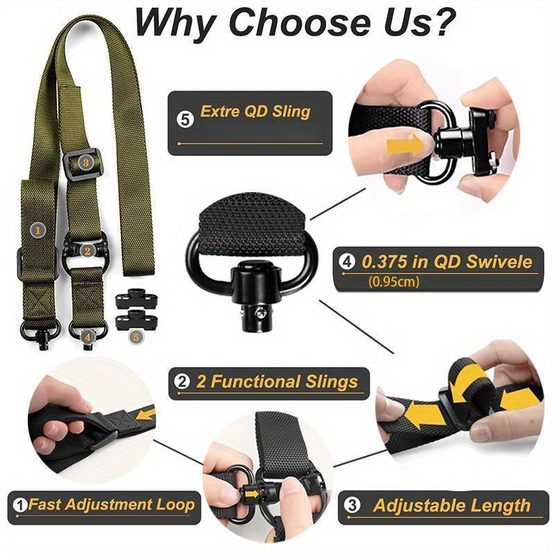Heavy Duty 2 Point Quick Adjust Sling - Durable Tactical Gear Strap with QD Sling Swivels & Fast-Adjust Thumb Loop, High-Strength Outdoor Gear