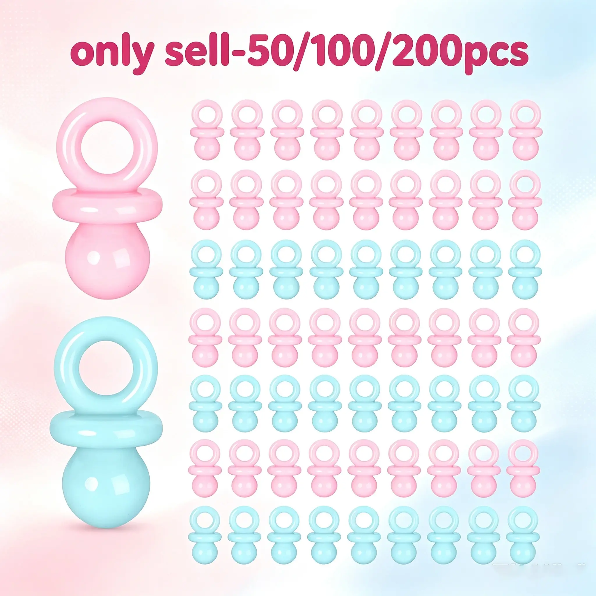50/100/200pcs Baby Party Pacifiers Set, Mini Cute Plastic Pacifiers, 50/100/200 Pieces, DIY Decor, Gender Reveal Party, Baby Party Gifts