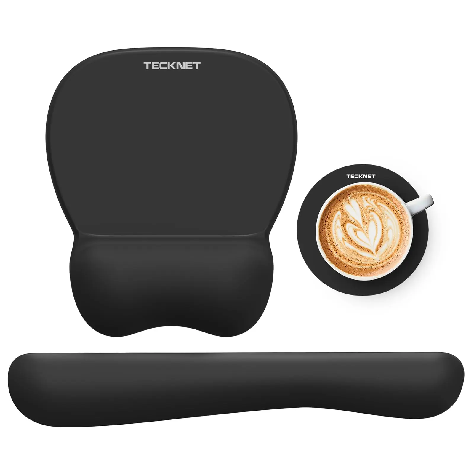 TECKNET Gel Mouse Pad with Wrist Rest, 3 in 1 Keyboard Wrist Rest for Pain Relief, Non-Slip PU Base & Easy Typing, Ergonomic Mousepad Set for Office & Home（Black）