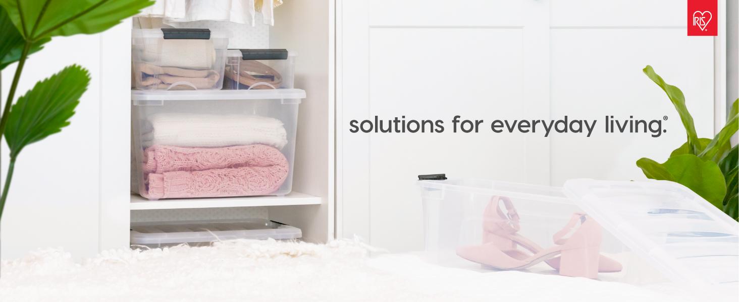 144 Qt Stackable Plastic Storage Bins with Lids, 3 Pack - BPA-Free, See-Through Organizing Solution, Latches, Durable Nestable Containers, Secure Pull Handle, Made in USA - Clear Boxes Organiser