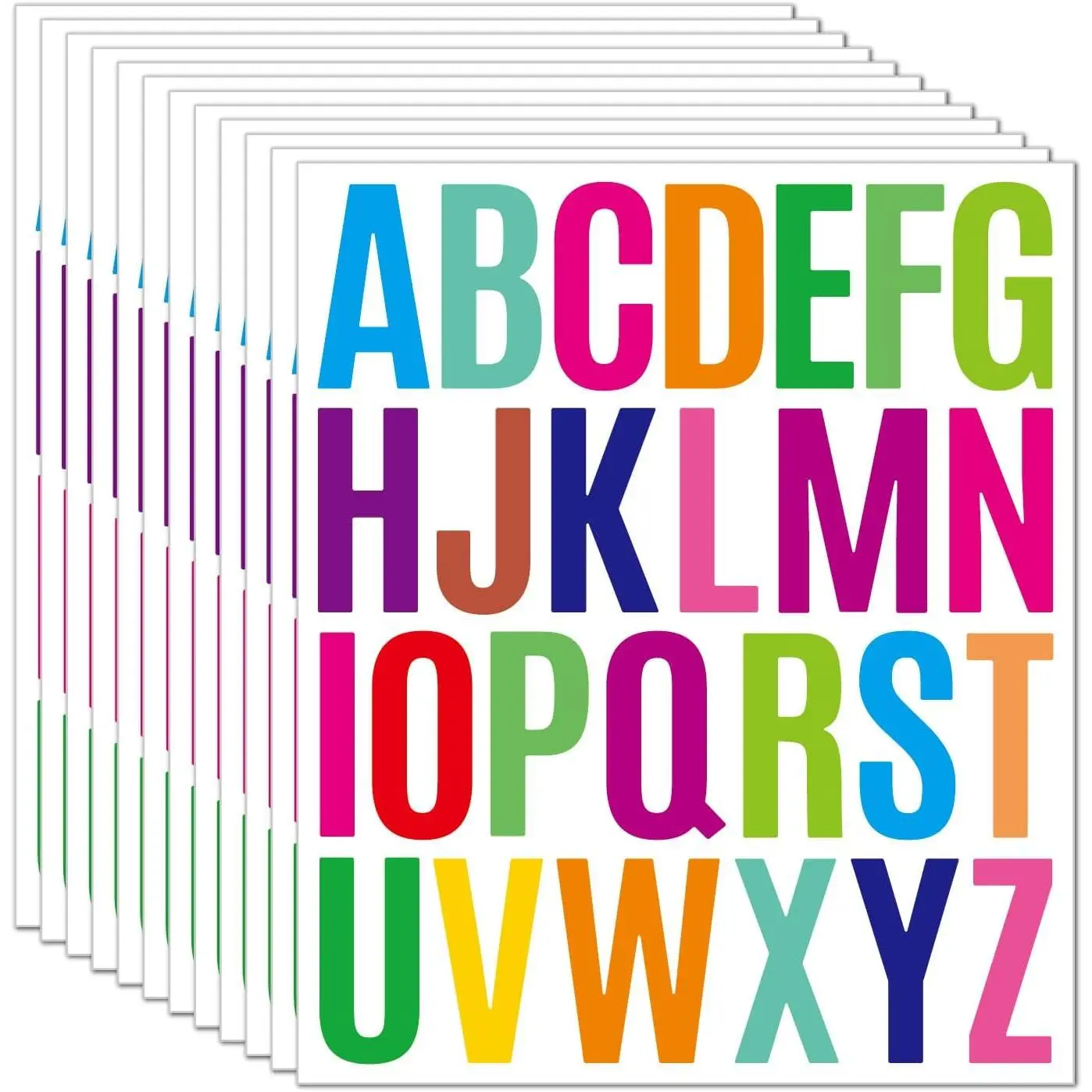 12 Sheets Letter Stickers – 2 Inch Vinyl Alphabet Stickers for Classroom Learning, School Projects, Storage Organization, DIY Crafts, Self Adhesive   (Multicolored)