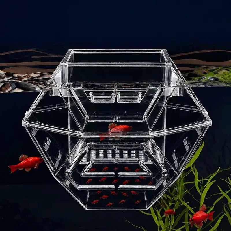 Acrylic Transparent Floating Hatchery Box, Detachable Design, Hexagonal Shape, Fish Breeding Isolation Tank, High-Definition Clarity