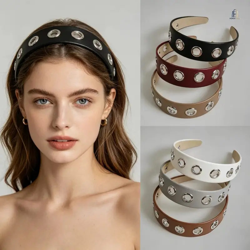 PU Leather Wide Headband, Simple Hollow Circle Hair Hoop, Non-slip Fashion Hair Accessory, Versatile Decorative Headwear for Daily Commute, Dating and Outfits