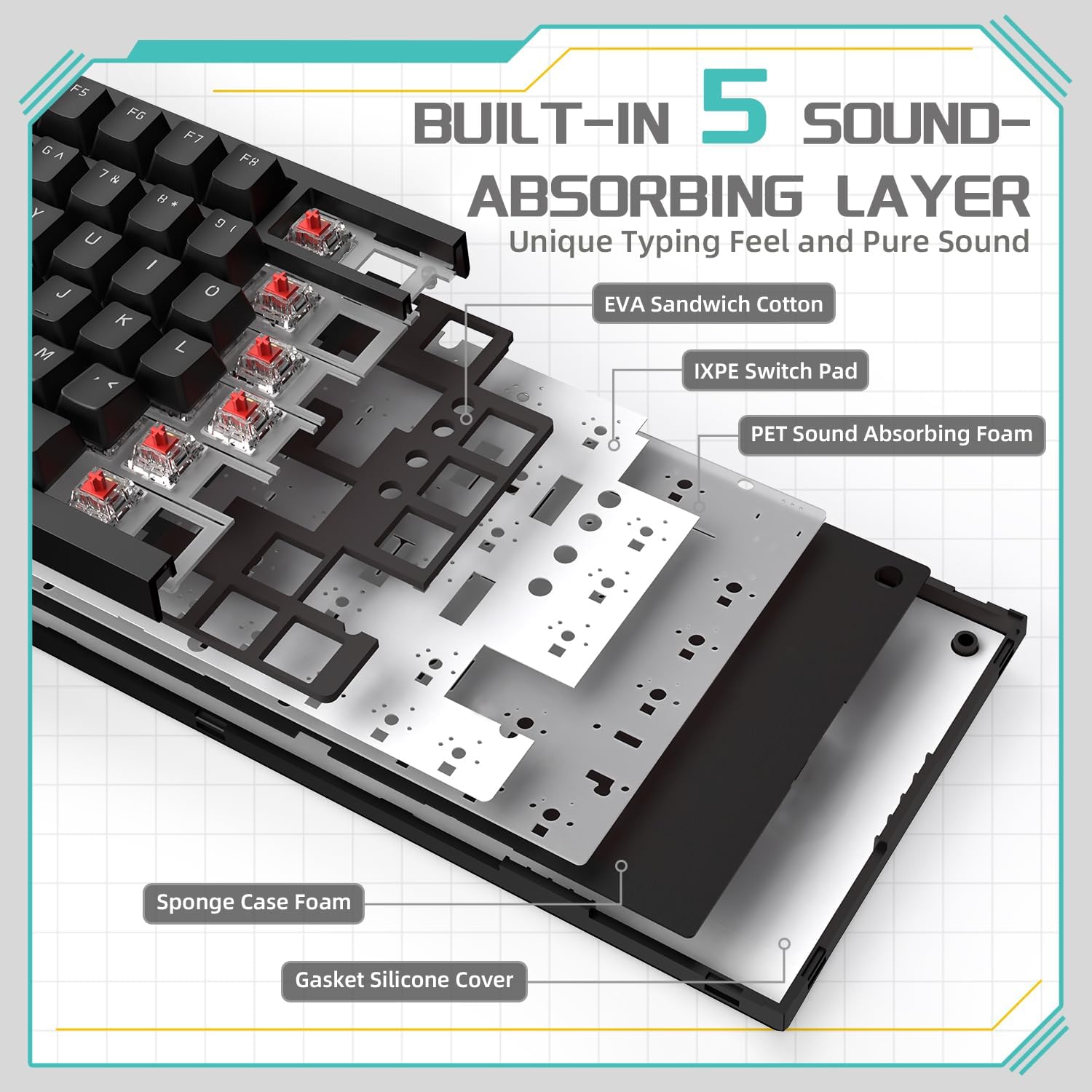 AJAZZ AK820 Wired Mechanical Keyboard, Hot Swappable Keyboard, Side Engraved Keycap Keyboard, Full Key Hot Swap Gasket Structure Keyboard, Gasket Mount Keyboard, Gaming Keyboard for Gaming, Computer Game Hardware, PC Gaming Keyboards