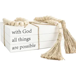 Decorative Books for Home Decor, White Faux Books for Decoration, Rustic Farmhouse Stacked Display Books (with God All Things are Possible)