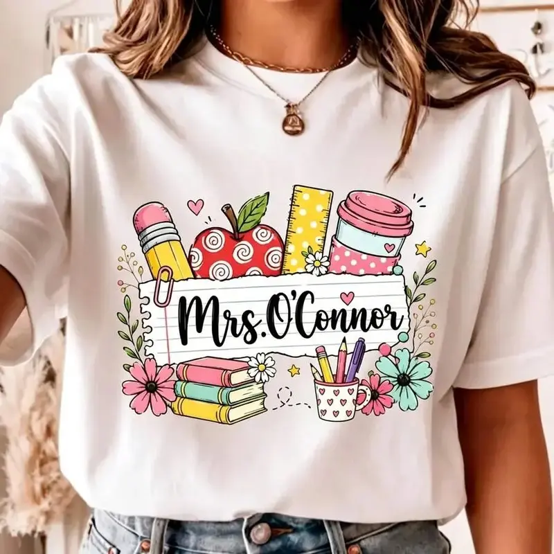 1PC Custom Teacher T-Shirt,   Personalized Name Teacher Shirt, Back To School Tee, Teacher Appreciation Gift, First Day Of School Tee -S-2XL
