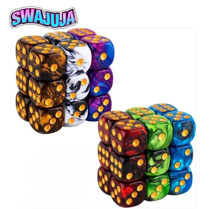 36-Piece 16mm Marble D6 Dice Set, Bulk, Rounded Edges Design, Perfect for Board Games, Ideal Gift for Friends and Family