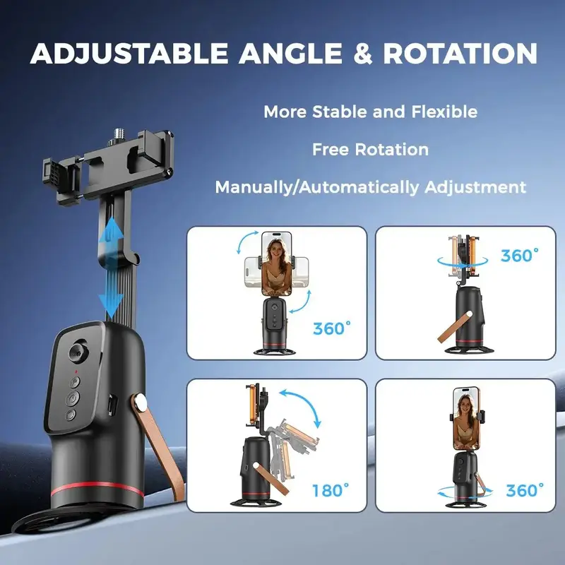Auto Face Tracking Phone Tripod, 360° Rotating Smartphone Holder with ...