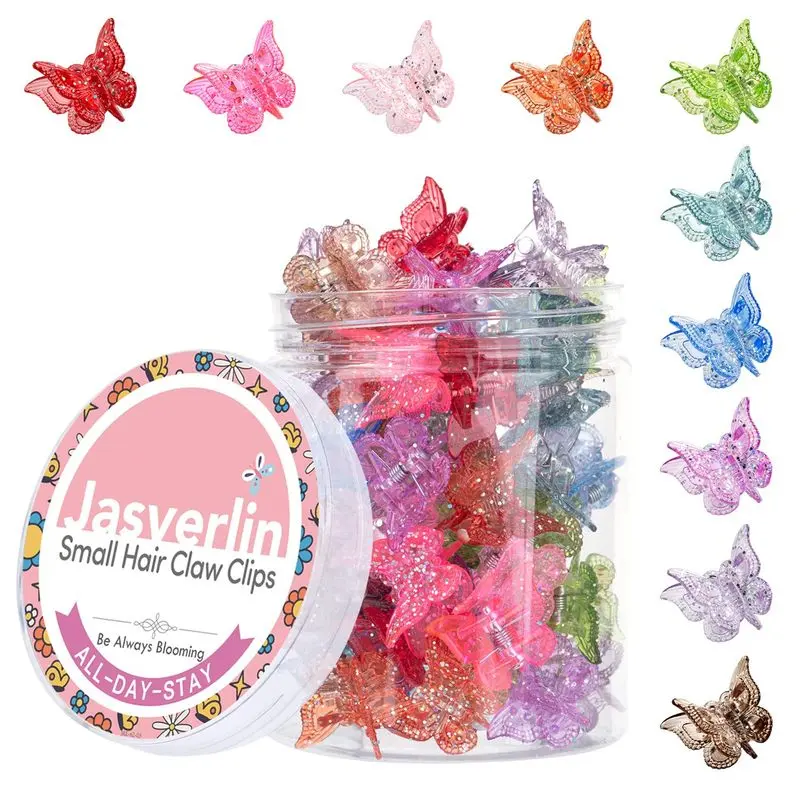 Glitter Butterfly Hair Claw Clips, Y2K Hair Accessories 50 Pcs |   10 Colors Sparkly Mini Y2K Clips for Women Parties, Festivals and Everyday Styling Secure Claw Design